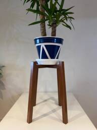 Hand-Painted Terracotta Plant Pot, Blue & White Triangle Design - thumbnail 1