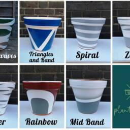 Hand-Painted Terracotta Plant Pot, Blue & White Triangle Design - thumbnail 4