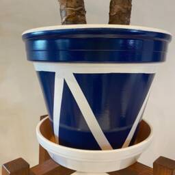 Hand-Painted Terracotta Plant Pot, Blue & White Triangle Design - thumbnail 2