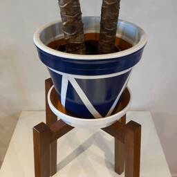 Hand-Painted Terracotta Plant Pot, Blue & White Triangle Design - thumbnail 3