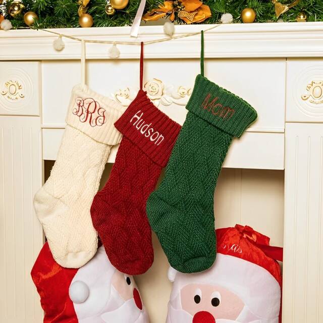 Embroidered Name Christmas Cable Knitted Stocking, Holiday/Christmas Home Decor, Custom Santa Claus Stocking Gift - image 1