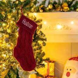 Embroidered Name Christmas Cable Knitted Stocking, Holiday/Christmas Home Decor, Custom Santa Claus Stocking Gift - thumbnail 3