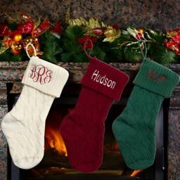 Embroidered Name Christmas Cable Knitted Stocking, Holiday/Christmas Home Decor, Custom Santa Claus Stocking Gift - thumbnail 2