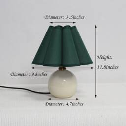 Handmade Dark Green Pleated Table Lamp Fabric Shade, Ceramic Base - thumbnail 3
