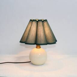 Handmade Dark Green Pleated Table Lamp Fabric Shade, Ceramic Base