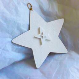 Hand Painted Wooden Star Wall Art, Textured White Spiral Design, 35cm - thumbnail 3