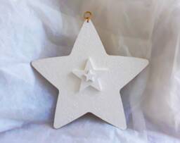 Hand Painted Wooden Star Wall Art, Textured White Spiral Design, 35cm - thumbnail 1