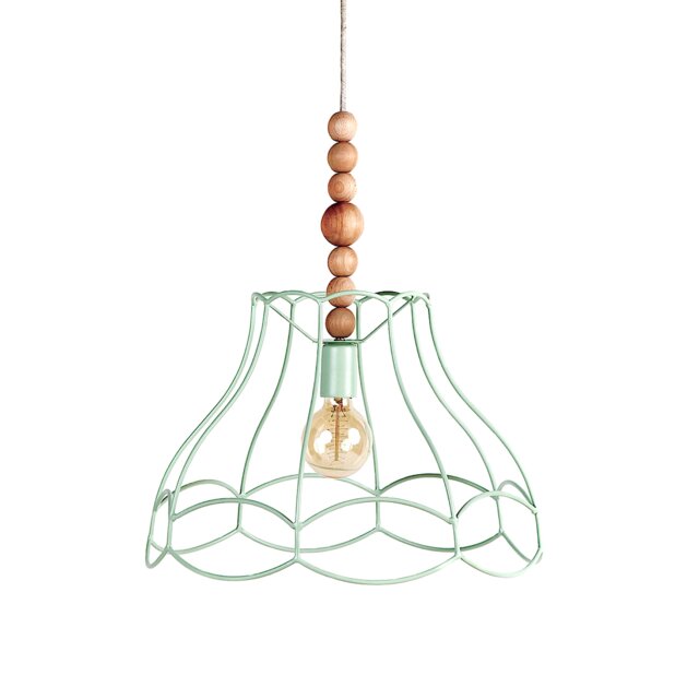 Victorian Style Pendant Light Wood Bead & Metal Cage Lampshade - image 1
