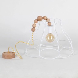 Victorian Style Pendant Light Wood Bead & Metal Cage Lampshade - thumbnail 3