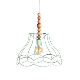 Victorian Style Pendant Light Wood Bead & Metal Cage Lampshade - thumbnail 1