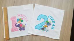 Personalized Gift Children's Embroidery With Appliqu?? On A Terry Towel. A Wonderful Birthday For Child Number & Name - thumbnail 1