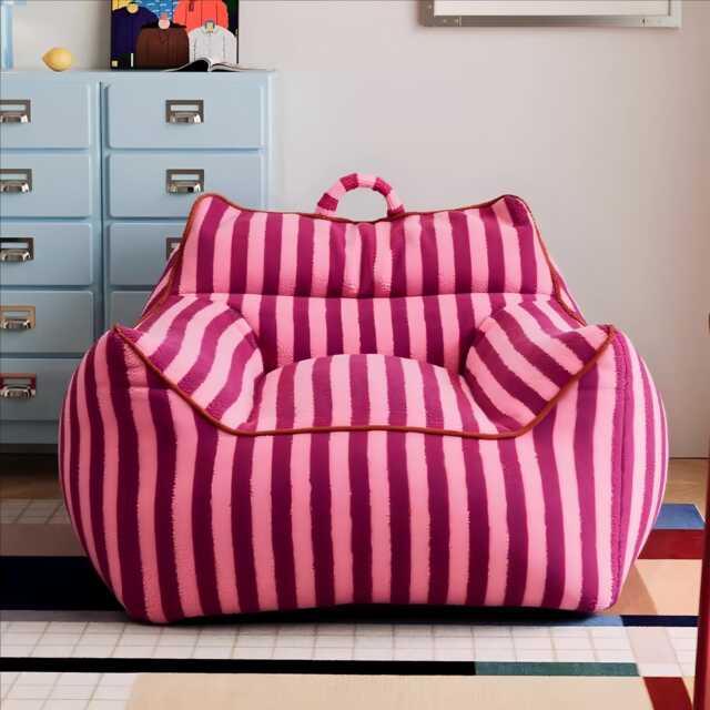 Pink & Purple Striped Plush Bean Bag Cover - Whimsical Lounger - No Filling - image 1