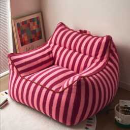 Pink & Purple Striped Plush Bean Bag Cover - Whimsical Lounger - No Filling - thumbnail 3