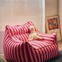 Pink & Purple Striped Plush Bean Bag Cover - Whimsical Lounger - No Filling - thumbnail 2