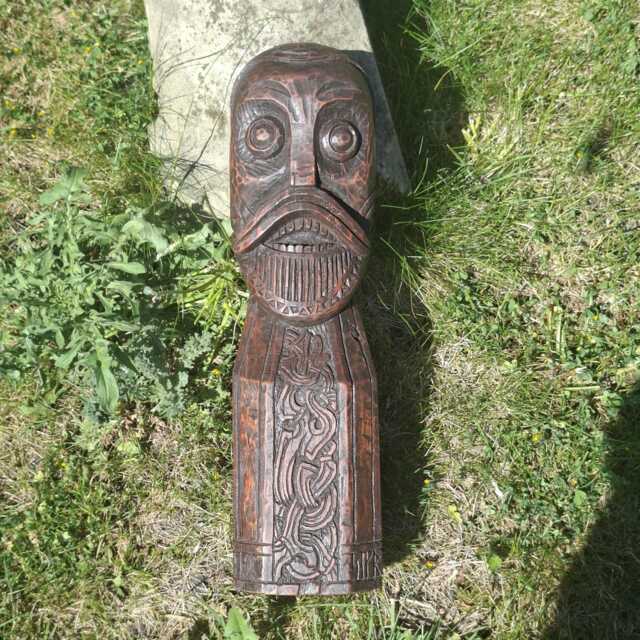 Hand Carved Viking Head Oseberg Ship Inspired Sculpture With Runes - image 1