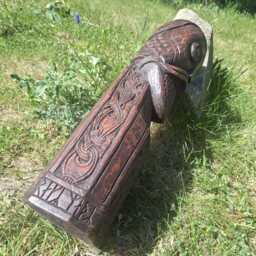 Hand Carved Viking Head Oseberg Ship Inspired Sculpture With Runes - thumbnail 2