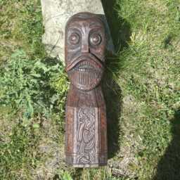 Hand Carved Viking Head Oseberg Ship Inspired Sculpture With Runes - thumbnail 1