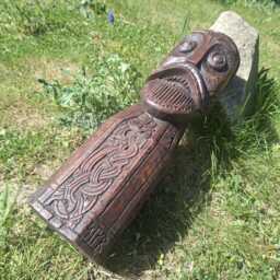 Hand Carved Viking Head Oseberg Ship Inspired Sculpture With Runes - thumbnail 3