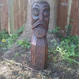 Hand Carved Viking Head Oseberg Ship Inspired Sculpture With Runes - thumbnail 4