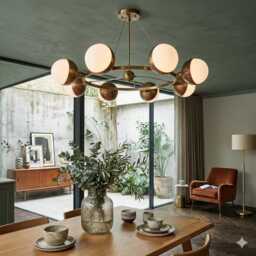 Handmade Brass Eight Globe Sputnik Chandelier, Mid-Century Modern Home Decor - thumbnail 3