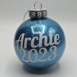 Personalised Glitter Bauble, Name & Date Tree Decor, Christmas Gift, First - thumbnail 3