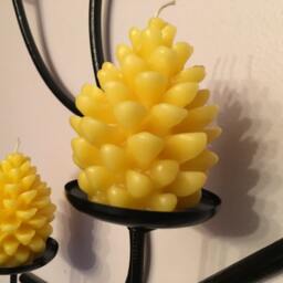 Yellow Beeswax Pinecone Candle, Natural Honey Scent - 3x2 Inches - thumbnail 2