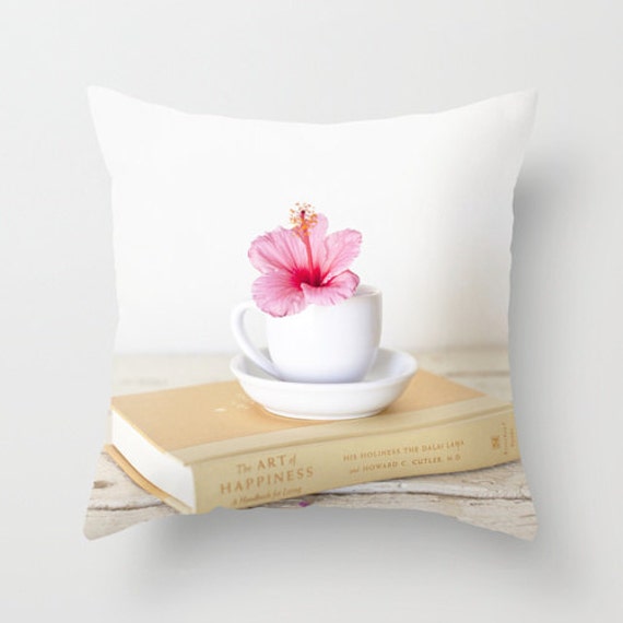 Flower Pillow Tea Cup Hibiscus - 16x16 18x18 20x20 Cover - image 1