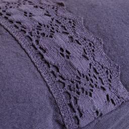 Eggplant Purple Linen Decorative Throw Pillow Cushion Cover Lace Trim 18 Inch Square Hand Dyed Fiona Design - thumbnail 2