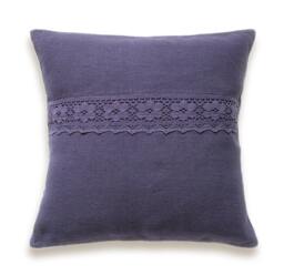 Eggplant Purple Linen Decorative Throw Pillow Cushion Cover Lace Trim 18 Inch Square Hand Dyed Fiona Design - thumbnail 1