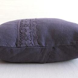 Eggplant Purple Linen Decorative Throw Pillow Cushion Cover Lace Trim 18 Inch Square Hand Dyed Fiona Design - thumbnail 3