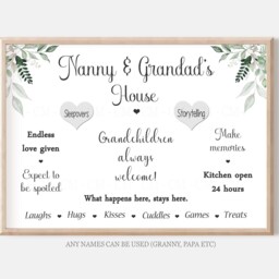 Nanny Grandad House Rules Family Print Gift - Home Unframed Nana Granny - thumbnail 2