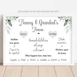 Nanny Grandad House Rules Family Print Gift - Home Unframed Nana Granny - thumbnail 1