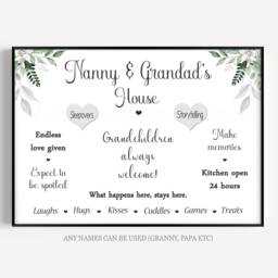 Nanny Grandad House Rules Family Print Gift - Home Unframed Nana Granny - thumbnail 3