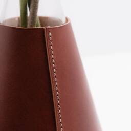 Lab Series Leather Wrapped Vases, Conical, Glass Vase With Leather, Modern Minimal Centerpiece, Personalized, Usa, Chestnut - thumbnail 2