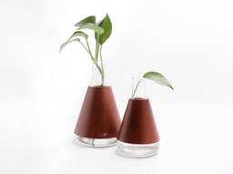 Lab Series Leather Wrapped Vases, Conical, Glass Vase With Leather, Modern Minimal Centerpiece, Personalized, Usa, Chestnut - thumbnail 1