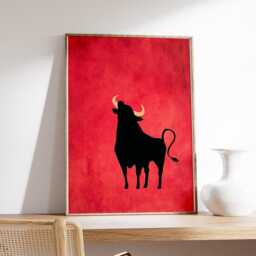 Minimalist Spanish Bull Art Print, Matador Rojo Red Black Poster, Taurus Zodiac Western Farmhouse Decor - thumbnail 2