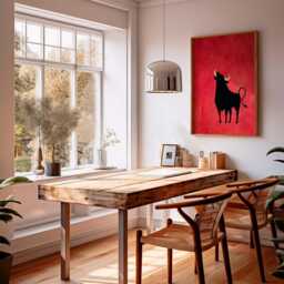 Minimalist Spanish Bull Art Print, Matador Rojo Red Black Poster, Taurus Zodiac Western Farmhouse Decor - thumbnail 3