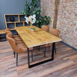 Barton Sq Rustic Wood Dining Table - Industrial Steel Legs Handmade Natural Cozy & Modern Cotswold - thumbnail 2