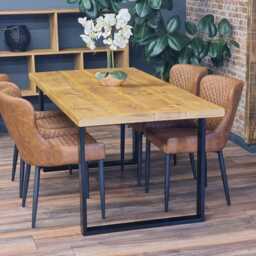 Barton Sq Rustic Wood Dining Table - Industrial Steel Legs Handmade Natural Cozy & Modern Cotswold - thumbnail 3