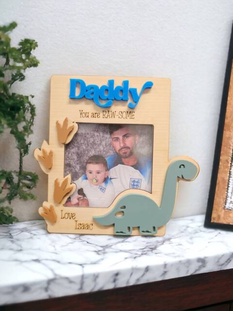 Daddy/Dad Magnetic Photo Frame, Personalised Dinosaur Theme, Father's Day Gift, Gift For Grandad - image 1