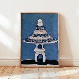 Blue Stone Lantern Poster, Minimal Oriental Wall Art, Paper Print - thumbnail 4