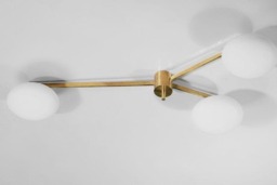 1950's Mid-Century Italian Brass Chandelier Stilnovo Style Flush Mount Ceiling Light - thumbnail 1