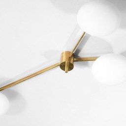 1950's Mid-Century Italian Brass Chandelier Stilnovo Style Flush Mount Ceiling Light - thumbnail 2
