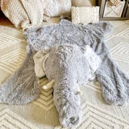 Large Gray Elephant Rug in Faux Fur For Safari Nursery - thumbnail 3