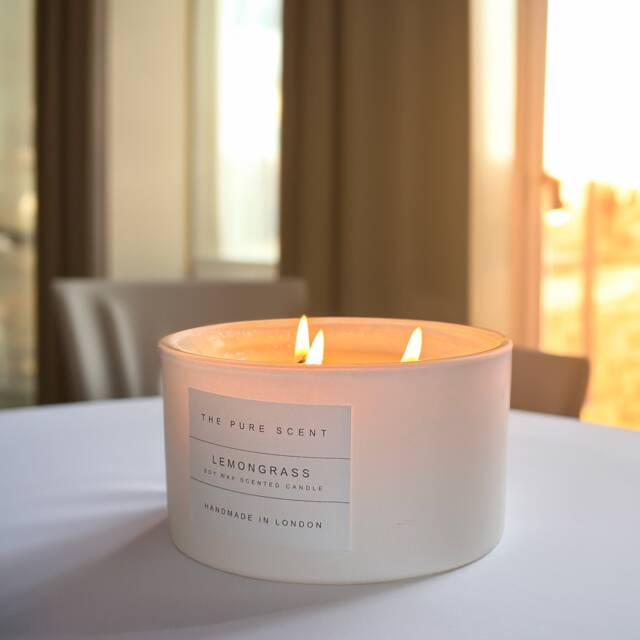Lemongrass Aromatherapy Candle Large 3-Wick Soy Candle, Handmade in London - image 1