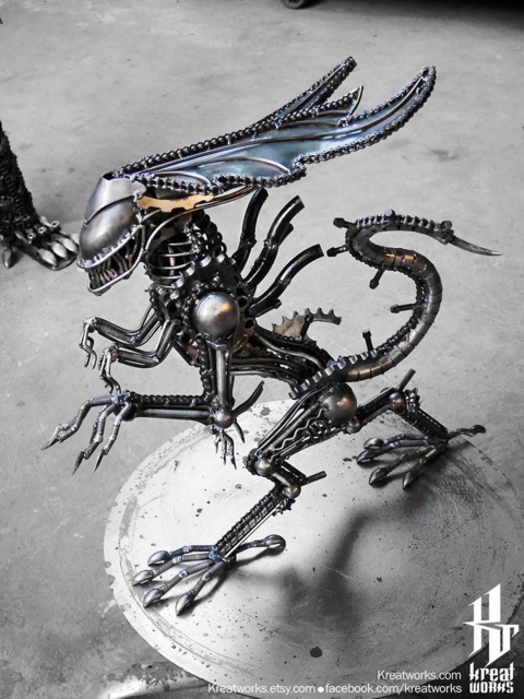 Recycled Metal Standing Queen Monster - Medium Item - Steampunk Cyberpunk Dieselpunk Biomechanic Xenomorph - image 1