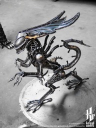 Recycled Metal Standing Queen Monster - Medium Item - Steampunk Cyberpunk Dieselpunk Biomechanic Xenomorph - thumbnail 1