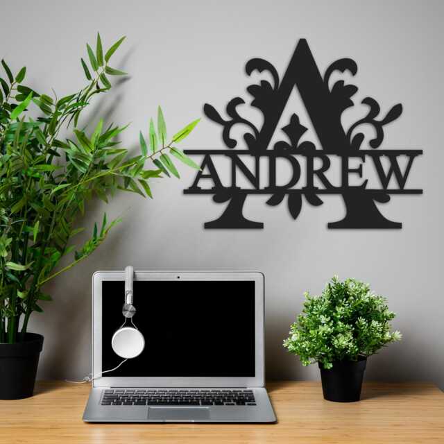 Personalized Steel Monogram Name Sign, Fleur De Lys, Wall Art - image 1