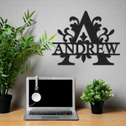 Personalized Steel Monogram Name Sign, Fleur De Lys, Wall Art - thumbnail 1