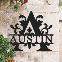 Personalized Steel Monogram Name Sign, Fleur De Lys, Wall Art - thumbnail 3